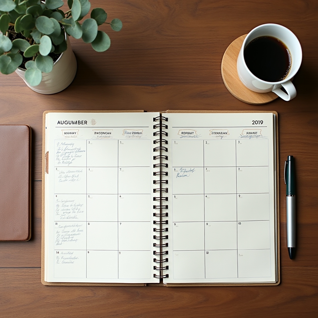 Pianificazione del calendario su scrivania professionale